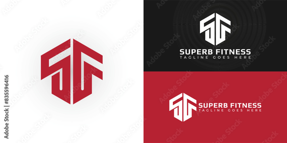Aufkleber abstract initial hexagon letter sf or fs logo in red color isolated on multiple background colors. t