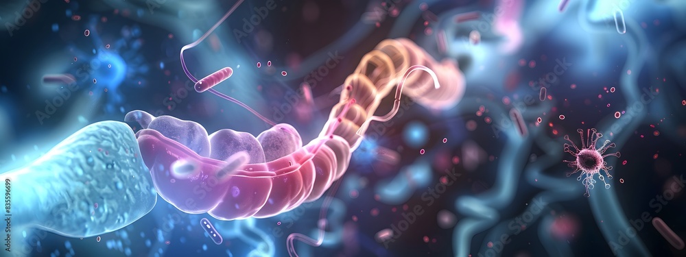 Poster 3d rendered visualization of digestive processes and gastrointestinal functions