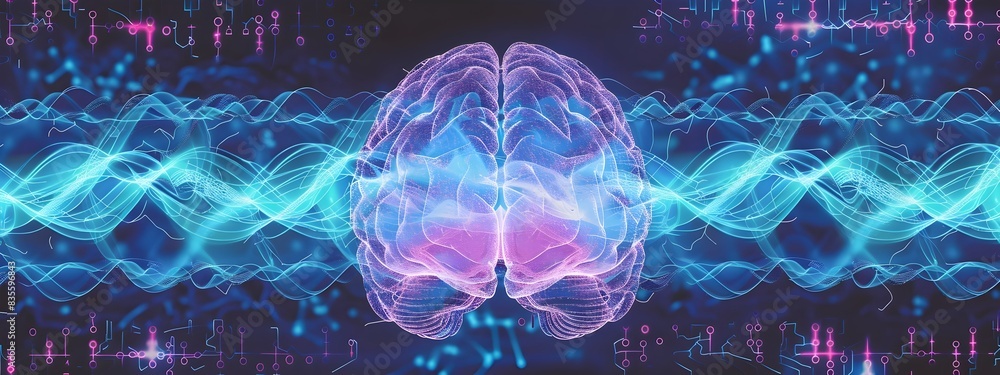 Poster pulsing brain waves a vibrant of neural patterns and mind s dynamism