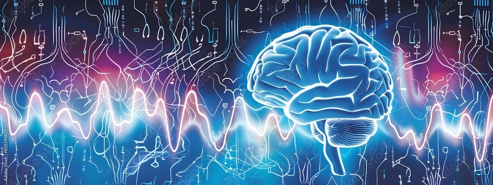 Poster pulsating brain waves patterns illuminating neural activity during sleep and wakefulness