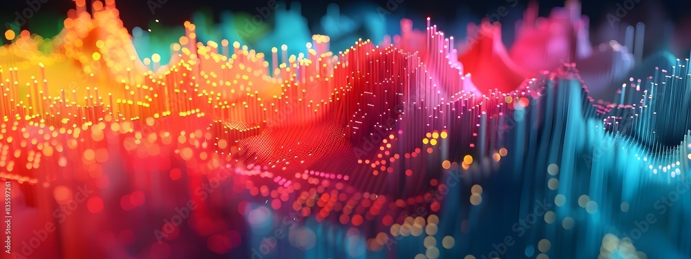Poster colorful frequency spectrum graph displaying various sound waves and amplitude levels