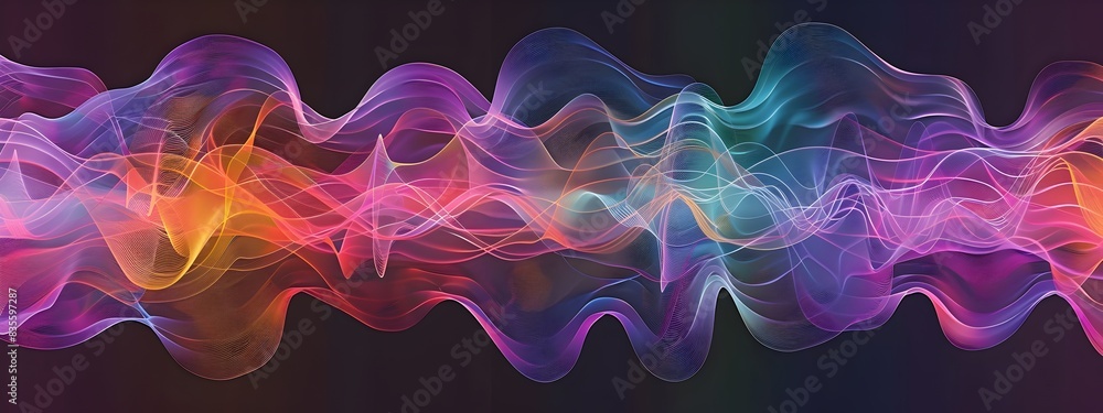 Poster captivating of dynamic sound waves with vibrant frequency patterns
