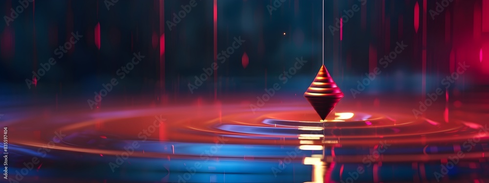 Poster oscillating pendulum swinging at specific frequency in abstract neon futuristic