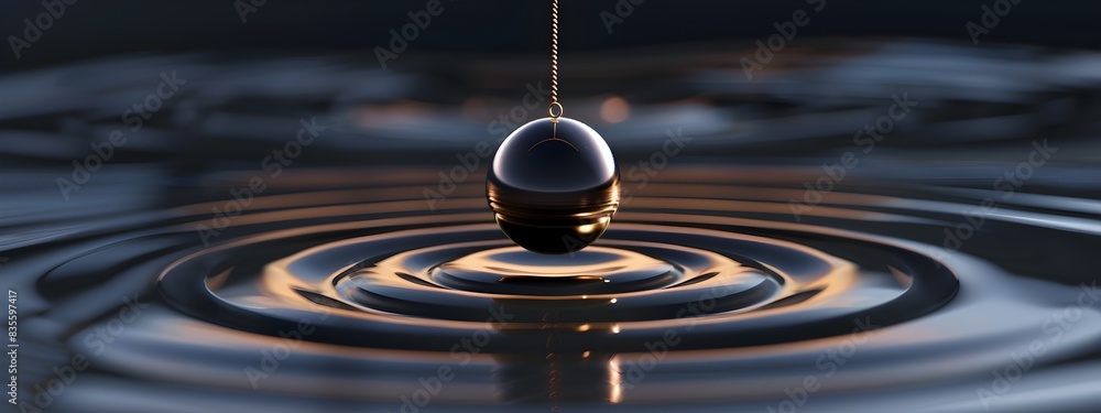 Poster mesmerizing oscillating pendulum drop tranquil fluid dynamics
