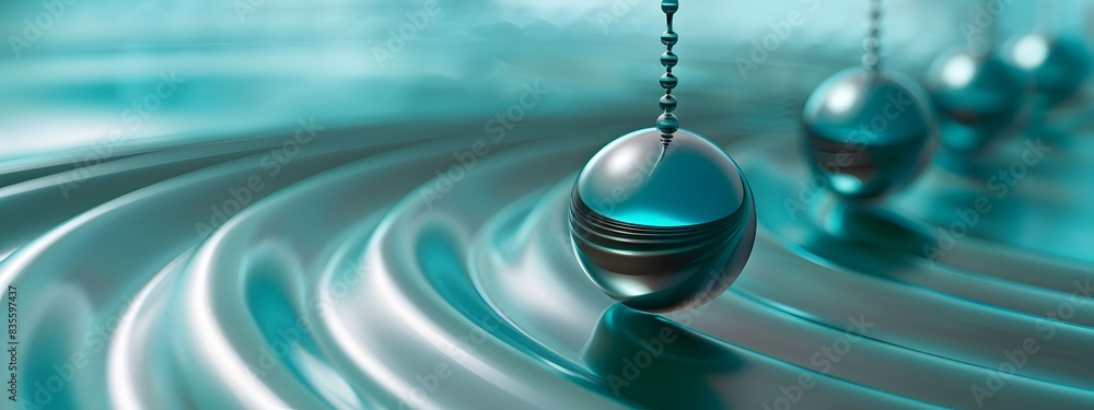Poster oscillating pendulum sphere swinging motion hypnotizing harmony and balance