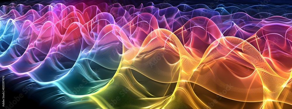 Poster vibrant electromagnetic wave visualization with dynamic colorful gradients