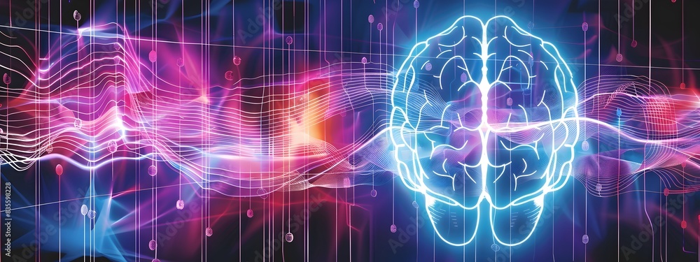Poster pulsing electroencephalogram waves visualizing dynamic brain activity