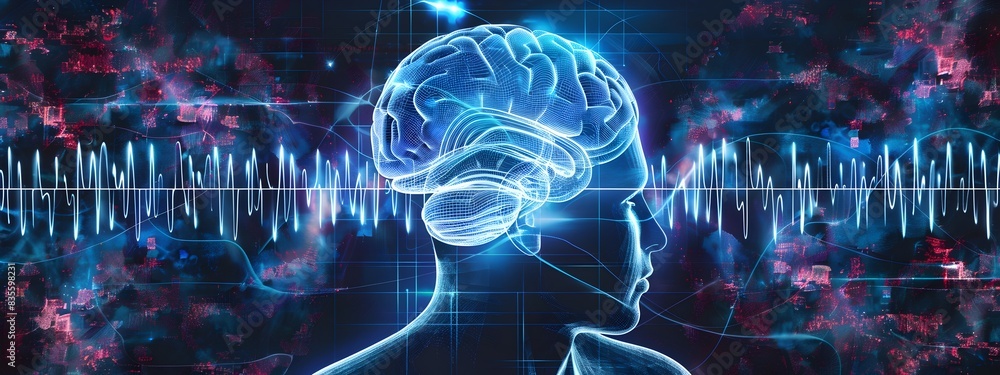 Poster captivating visualization of brain waves and neural activity through electroencephalogram eeg