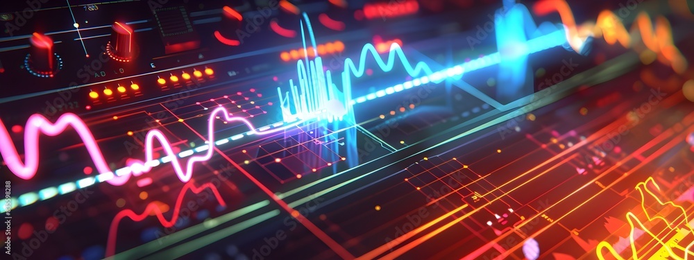 Poster oscilloscope display visualizing electrical signals at different frequencies