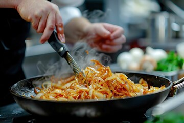 chef caramelizing onions