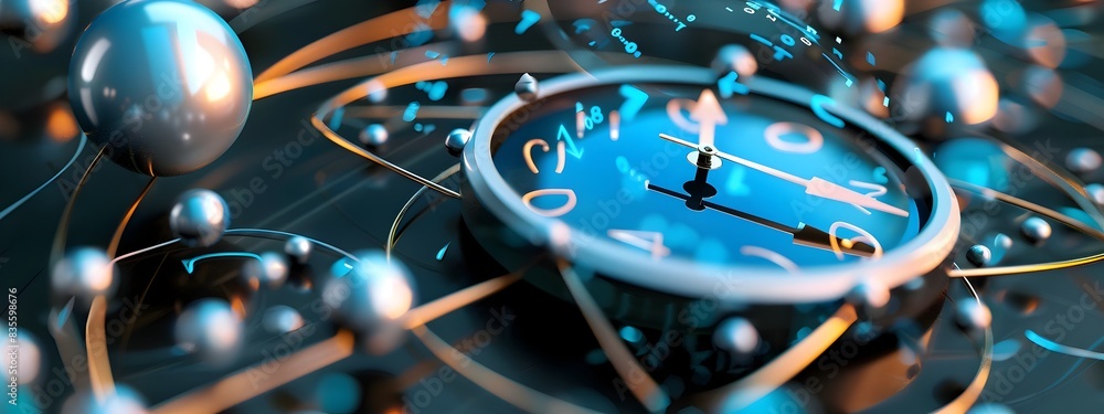 Poster atomic clock displaying precise time based on atomic transitions