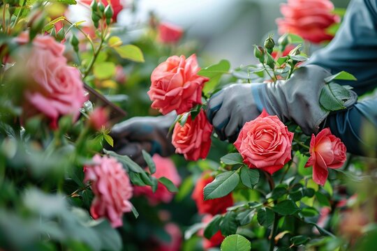 gardener pruning roses