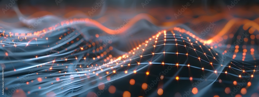 Poster d rendered of a vibrating string producing sound waves at specific frequencies