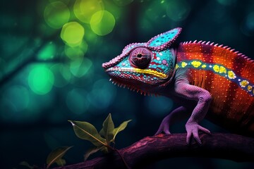 Fototapeta premium green lizard on a dark background, generative ai