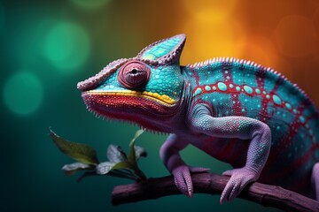 Fototapeta premium green lizard on a dark background, generative ai