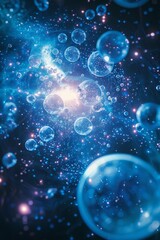 Abstract 3D spheres on a blue background.