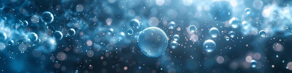 Abstract 3D spheres on a blue background.