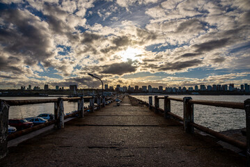 Fototapeta premium urban landscape of the city of Mar del Plata at sunset