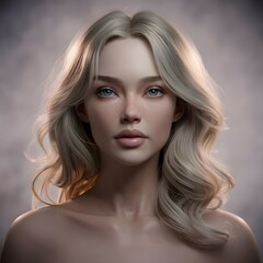 Naklejka premium A female model with blonde hair and blue-gray eyes