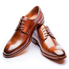 Brown Leather Oxford Shoes on White Background. Generative AI