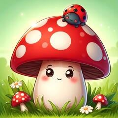 Cartoon illustration of a cute mushroom