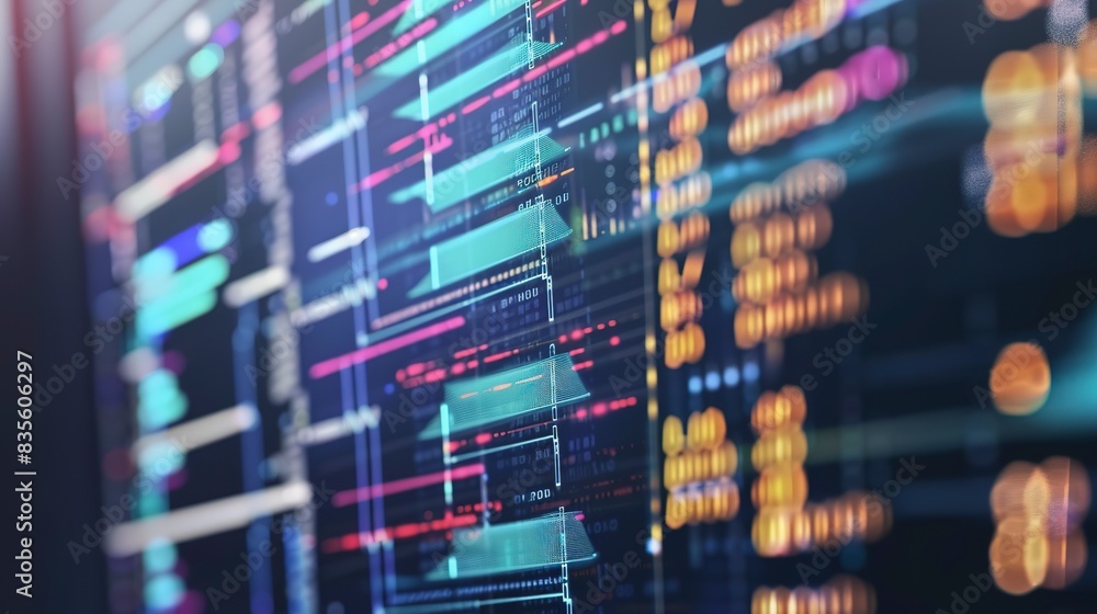 Poster data encryption process on a large screen, close-up, focused on encryption bar, high-tech operationa