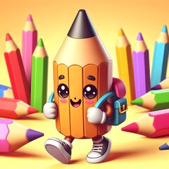 Colorful cartoon illustration of a pencil