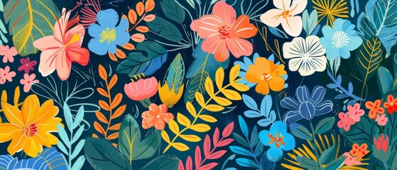 Colorful beautiful flower decorations, easy on the eyes background, for decoration and wrapping, seamless pattern. For fabric, silk, printing.