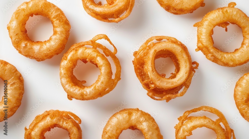 Poster White background with fresh raw onion rings