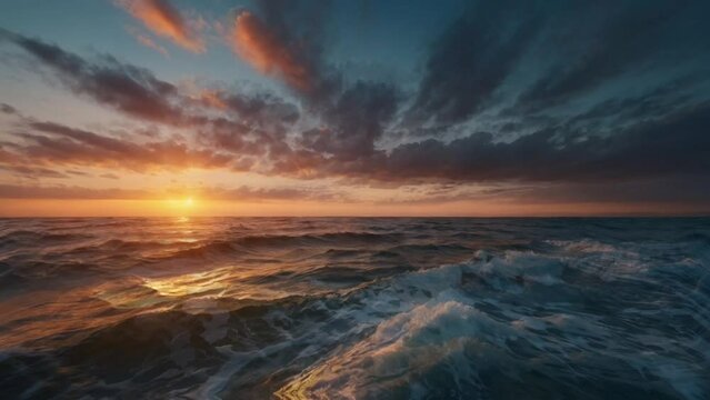 Beach view at sunset with noisy waves and clear sky. seamless looping overlay 4k virtual video animation 
