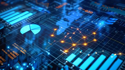 Obraz premium Analyzing financial investment plan in relation to economic growth. Global network data banking analytics