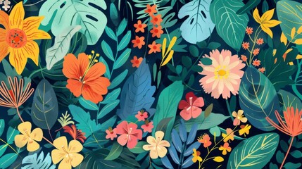 Colorful beautiful flower decorations, easy on the eyes background, for decoration and wrapping, seamless pattern. For fabric, silk, printing. 