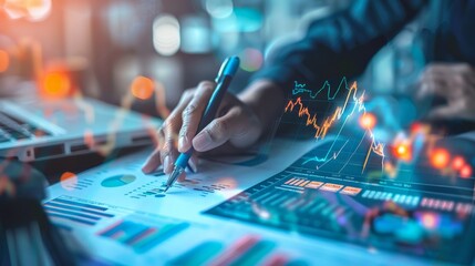 Naklejka premium Analyzing financial investment plan in relation to economic growth. Global network data banking analytics