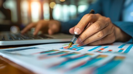 Fototapeta premium Analyzing financial investment plan in relation to economic growth. Global network data banking analytics
