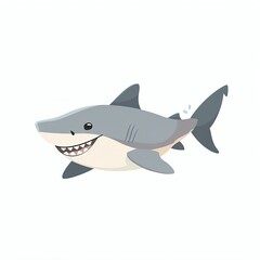 Obraz premium Cute cartoon shark with a big smile, isolated on white background.