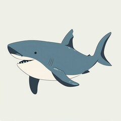 Fototapeta premium Cartoon illustration of a great white shark swimming in the ocean.