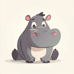 Naklejka premium Cute cartoon illustration of a smiling hippopotamus.