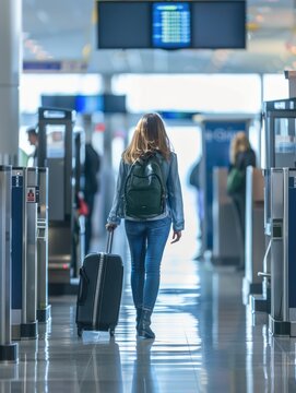 A passenger going through a TSA PreCheck security lane for expedited screening. stock photo