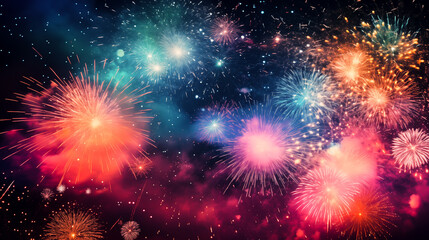 Fototapeta premium Illustration background of gorgeous fireworks burning in the night sky