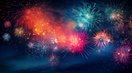 Fototapeta premium Illustration background of gorgeous fireworks burning in the night sky