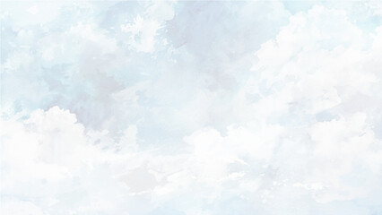 blue sky background. Background with clouds on blue sky. Vector background. Hand painted watercolor sky and clouds, abstract watercolor background. Natural sky beautiful blue and white texture backgro