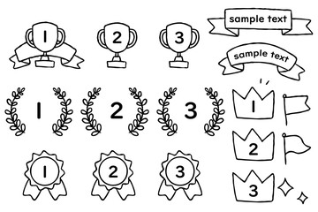 Fototapeta premium 手書き風のランキングアイコンセット -シンプルな王冠・メダル・トロフィーなどのイラスト