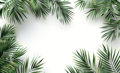 緑のヤシの葉がある白い背景