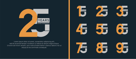 Naklejka premium anniversary logo style set with yellow and gray color can be use for celebration moment