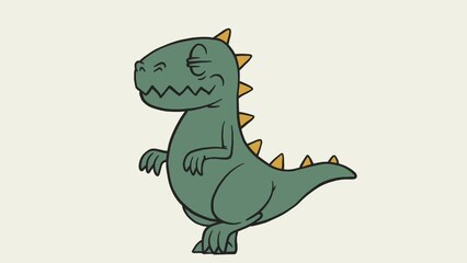 retro cartoon cute green walking dinosaur
