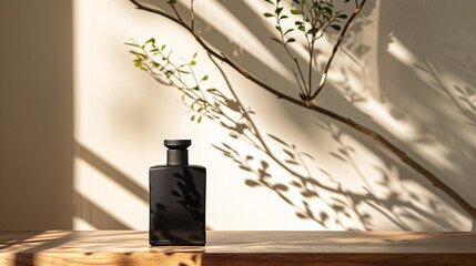 mock up luxury perfume bottle, square black perfume bottle, Ai generated Images