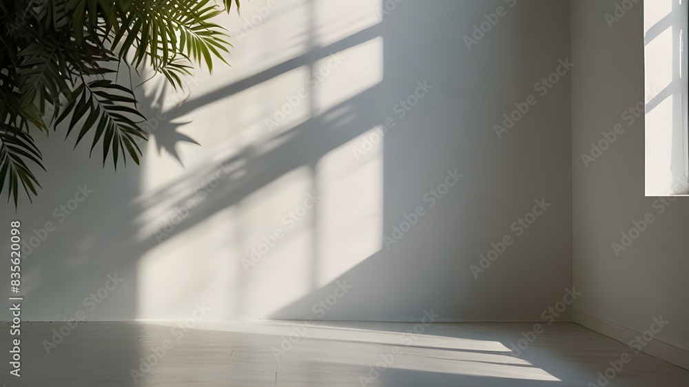 Aufkleber minimalistic light background with blurred foliage shadow on a white wall. beautiful background for 