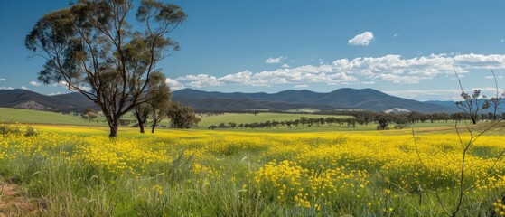 Fototapeta premium canola flower fields wallpaper with amazing colors and beautiful idyllic landscape 