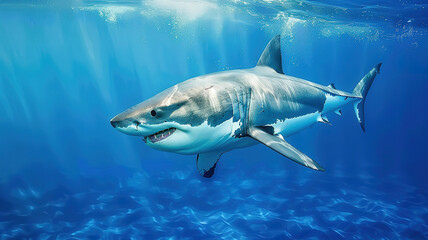 Fototapeta premium Glorious The King of the Ocean The Great White male shark Hunter underwater view Guadalupe
