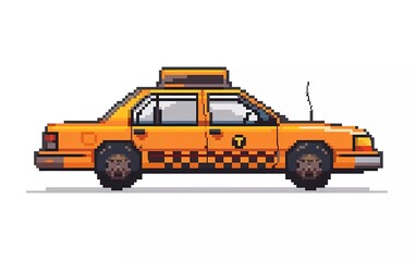 8-bit pixel taxi car, pixel art vector illustration. isolated on white background 